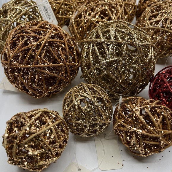 Pier 1 Glitter Vine Brown Gold Lot of 20 Decorative Ball Orb Wicker - Picture 2 of 10